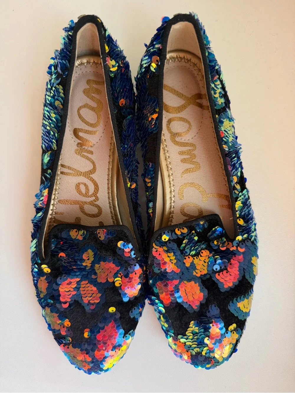Sam Edelman Black Loafers with Blue and Multicolor Sequins